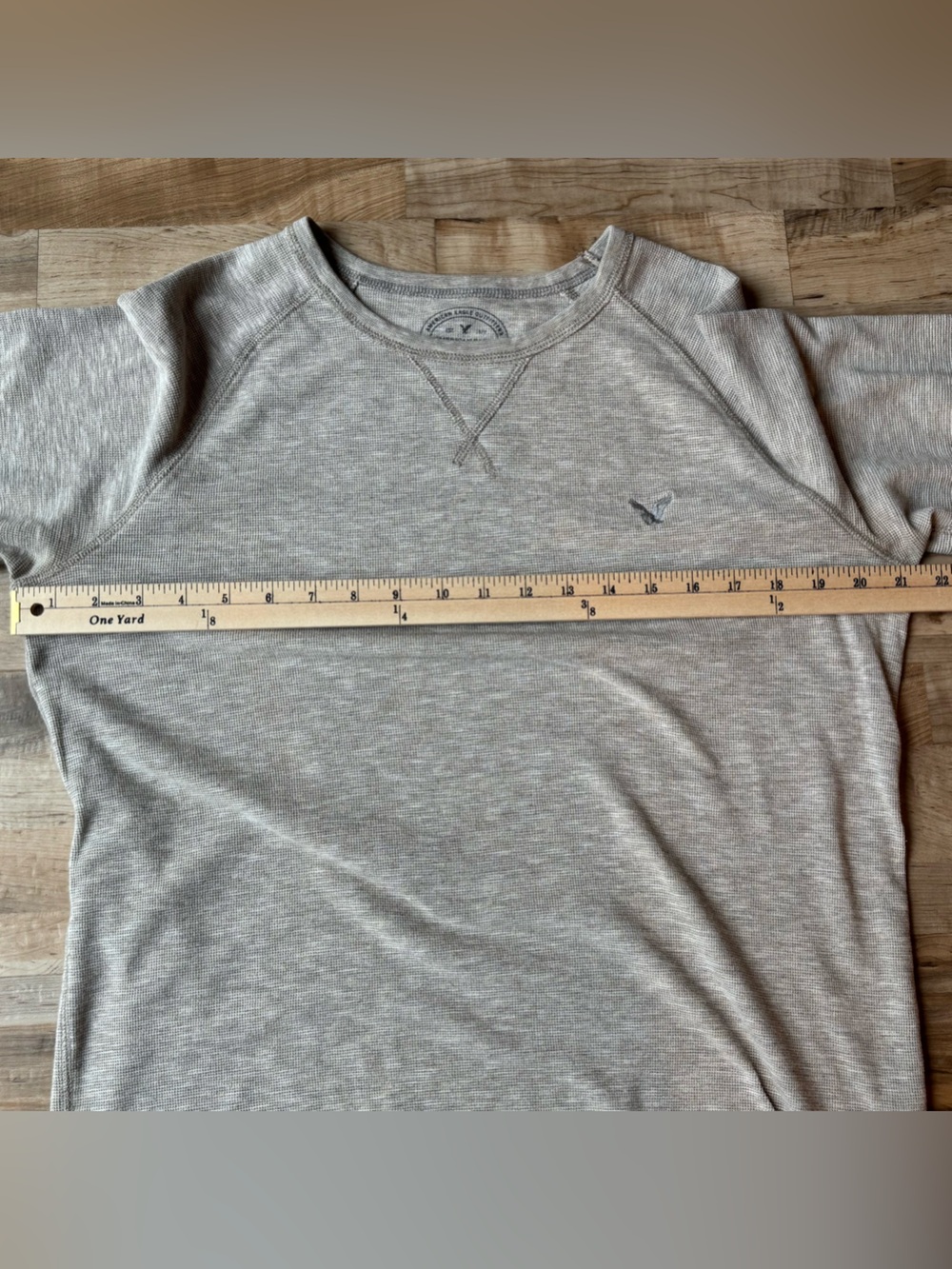 American Eagle Outfitters Men's Light Heather Oatmeal Long Sleeve Crew Grunge - Picture 5 of 10